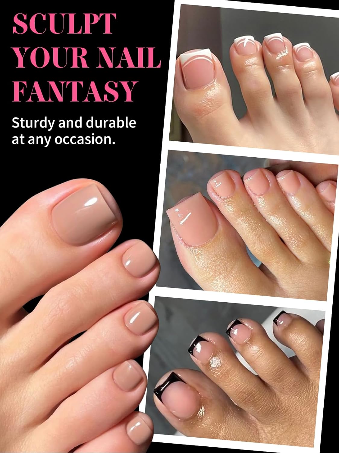 Poly Gel Toe Nail Form Set, EBANKU Reusable Toenails Dual Forms for Nail Extensions, Poly Gel Toe Nail Tips Pre-designed French Line Salon Home DIY Nail Art Supplies - 15 Sizes 150PCS-BrightBean Baby