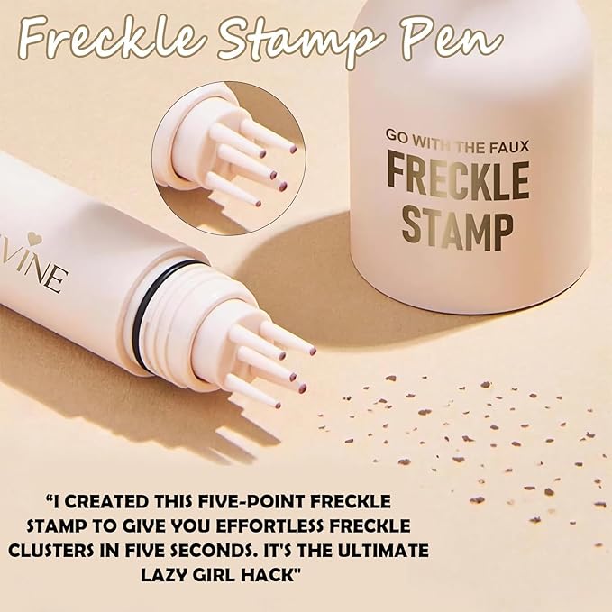 Freckle Stamp Pen, Waterproof Fake Freckles Makeup Tool, Upgrade Liquid Faux Freckles Pen, Quick-Dry, Long-Lasting, Lifelike, Natural Sunkissed Makeup, with Multi-Prong Precision Stamp Head (Dark)-BrightBean Baby