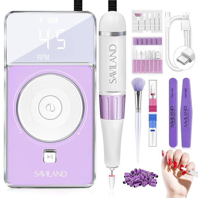 SAVILAND SSPro X-Drill Nail Drill Professional: 45000 RPM Quick Removal for Acrylic Nails Electric Nail File 3000 mAh Nail Drill Kit Portable EFile with Ceramic Bits Sanding Bands Nail Tech Salon-BrightBean Baby