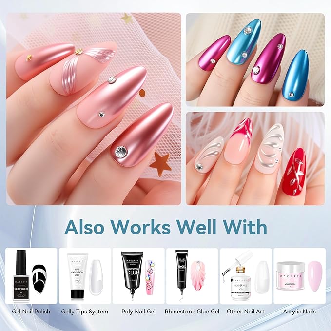 Makartt Gel Top Coat for Chrome Nail Powder - 2 Pcs 15ml Clear No Wipe High Gloss Top Coat Gel Nail Polish Mirror Shine Long Lasting Easy Application, Soak off UV Lamp, DIY Home Salon Art Design-BrightBean Baby