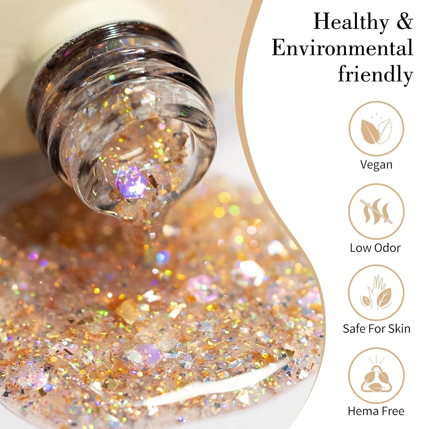 CANNI Glitter Gel Nail Polish – 9ML Broken Gold Prism Flash Gel Polish, Holographic Gold, Soak Off UV LED Nail Art Salon & DIY Manicure at Home-BrightBean Baby