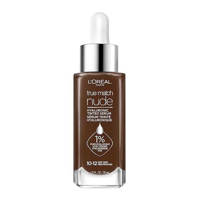 L'Oreal Paris True Match Nude Hyaluronic Tinted Serum Foundation with 1% Hyaluronic acid, Very Deep 10-12, 1 fl. oz.-BrightBean Baby