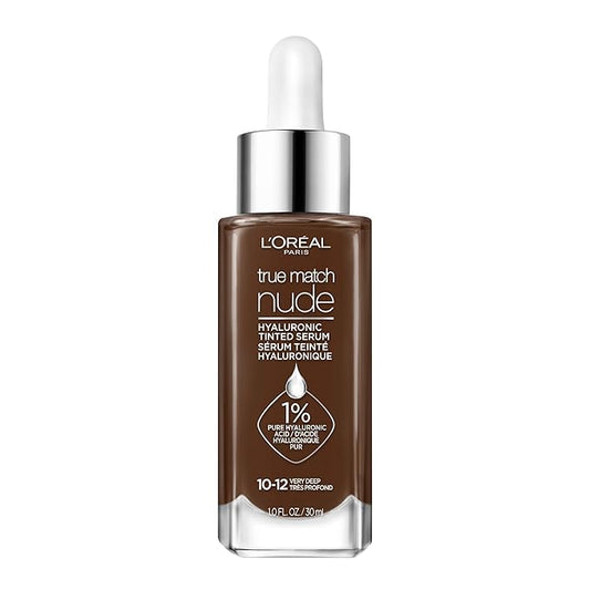 L'Oreal Paris True Match Nude Hyaluronic Tinted Serum Foundation with 1% Hyaluronic acid, Very Deep 10-12, 1 fl. oz.-BrightBean Baby
