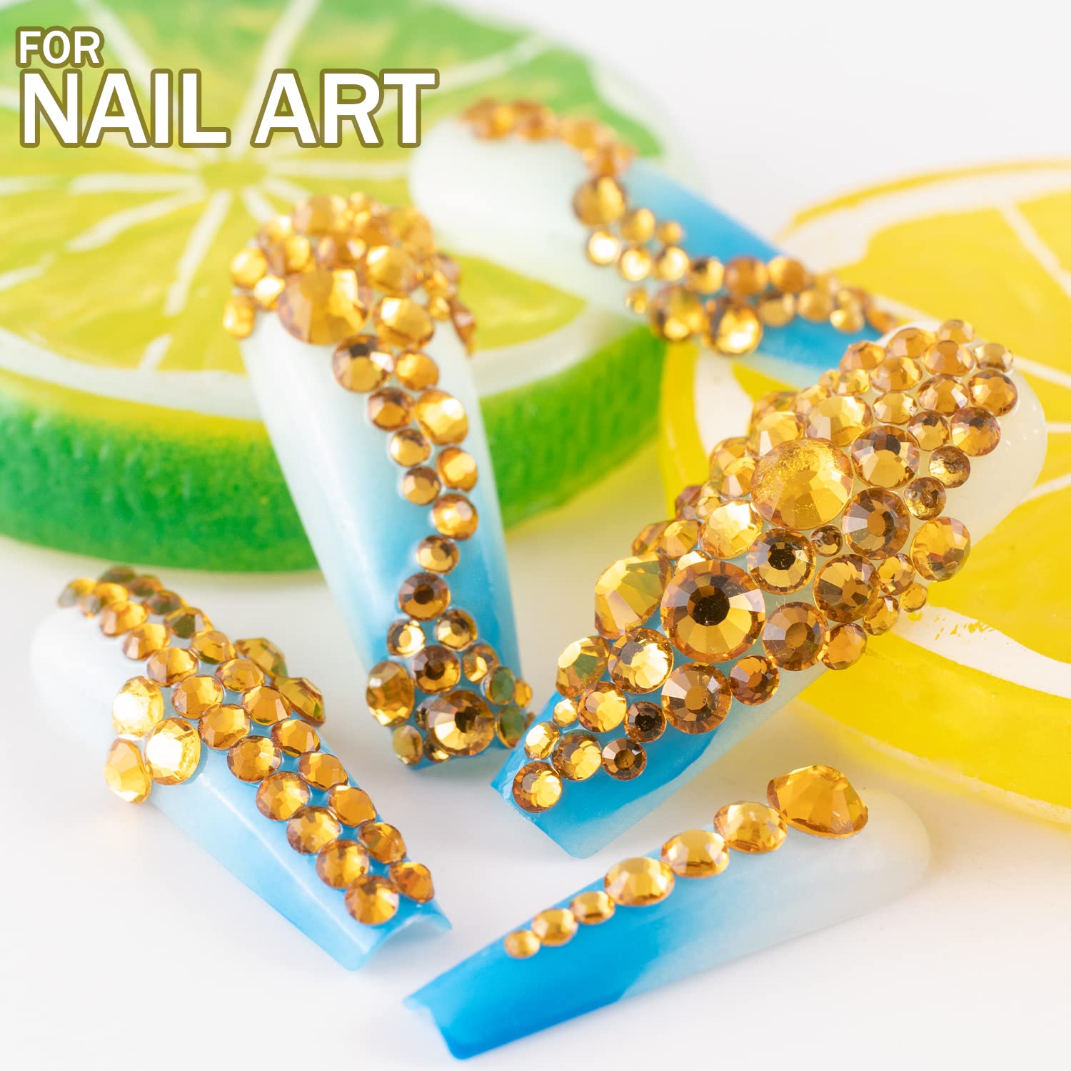 One Pack 2000 Pcs of Flatback Round Golden Yellow Rhinestones 6 Sizes (1.5-6 mm) with Nail Art Rhinestone Picker Pencil and Tweezer for DIY and Salon Use-BrightBean Baby