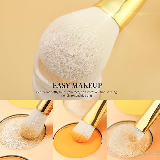 DUcare Makeup Brushes 15Pcs Makeup Brush Set with Holder Premium Synthetic Powder Foundation Contour Blush Concealer Eye Shadow Blending Liner Make Up Brush Kit gold-silver-BrightBean Baby