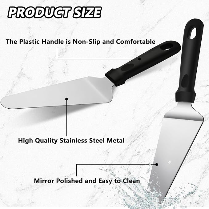 20 Pcs Pizza Spatula Pie Server, 10 Inch Stainless Steel Cake Server Spatula Non Slip Easy to Grip, Triangular Spade Spatulas with Plastic Handle for Desserts Pizza Pie Cake Biscuit