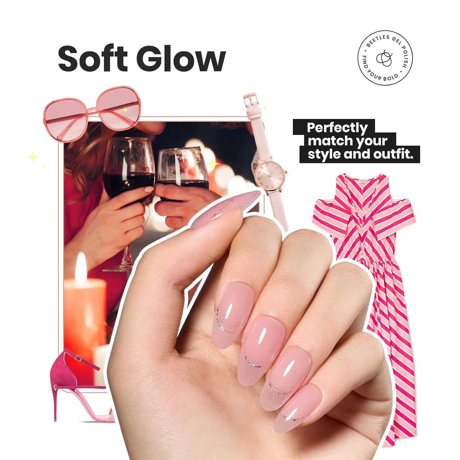 Beetles Jelly Nail Polish Set, 6 Colors Sheer Pink Nail Polish Long Lasting & Quick Dry Clear Jelly for Women, Pink Nail Strengthener Polish for Salon DIY Manicure Set-BrightBean Baby