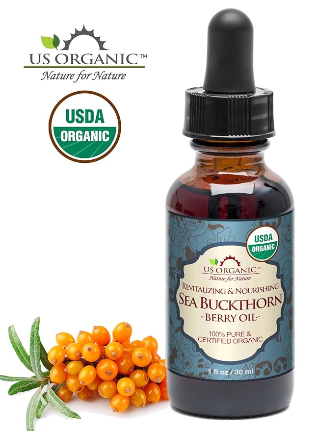 US Organic Sea Buckthorn Berry (Fruit) Oil, Supercritical CO2 extracted, USDA Certified Organic,100% Pure Virgin, Unrefined in Amber Glass Bottle, Face, Hair, spot Treatment, Anti Aging, 1 oz (30 ml)-BrightBean Baby