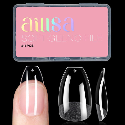 AILLSA Ballerina Nail Tips Clear Gelly Full Cover Nail Tips Pre-Shaped Acrylic Press on False Nails tips for Nails Extension Home DIY Salon Manicure 216PCS 12 Sizes-BrightBean Baby