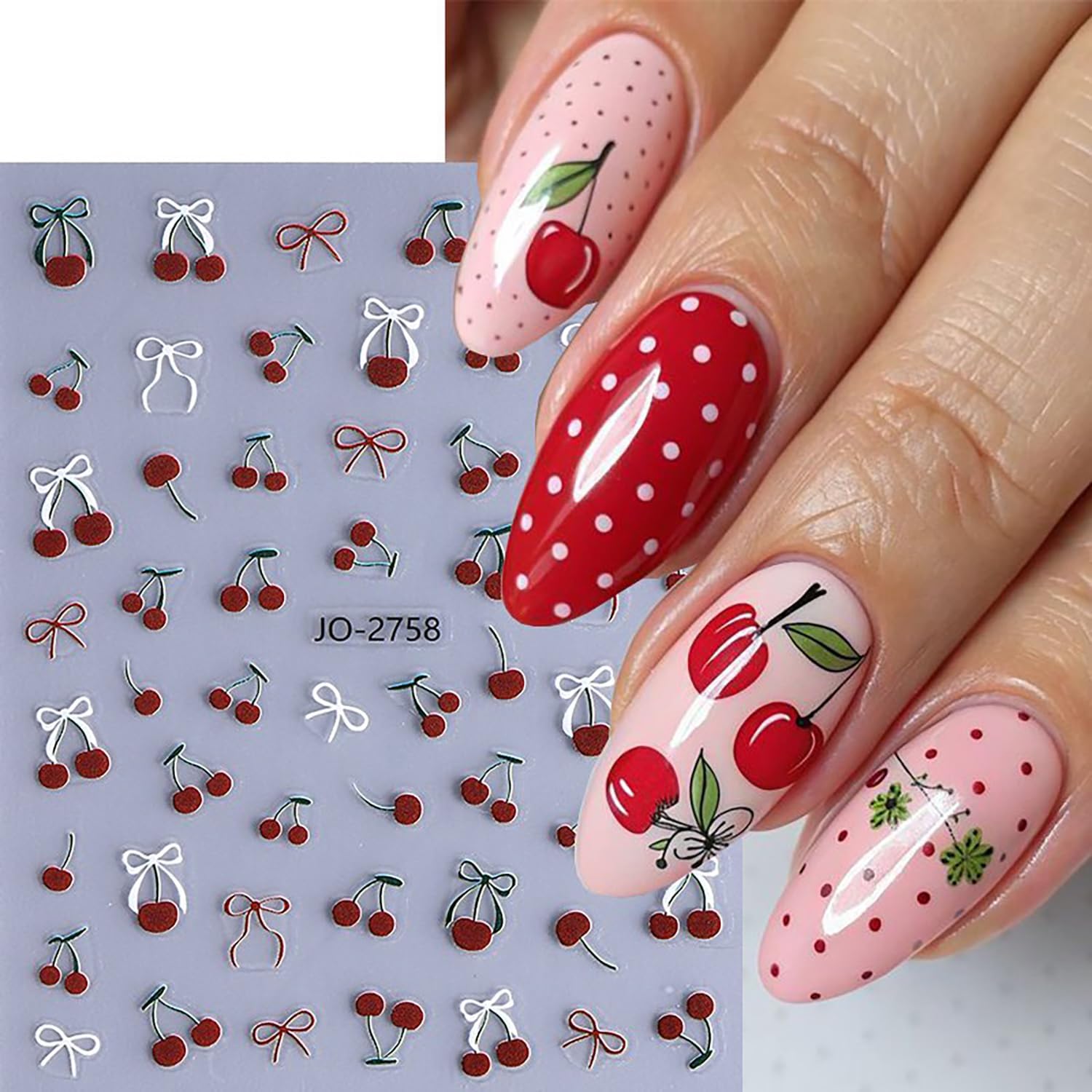 6 Sheets Fruit Nail Art Stickers 3D Self -Adhesive Cherry Strawberry Nail Decals Holographic Lemon Peach Nail Stickers Summer Cute Fruite Nail Decals Decoration for Women DIY Manicure Supplies-BrightBean Baby