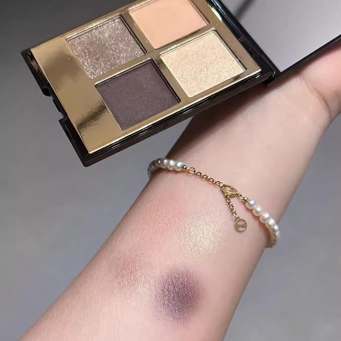 Erinde 4 Colors Eyeshadow Palette Eye Shadow Makeup, Matte Shimmer Metallic Peach Champagne Dark Brown Nude Neutral Eyeshadow, Long Wearing, Velvety Pigmented Blendable, Quad Eye Shadow Palette, 02-BrightBean Baby