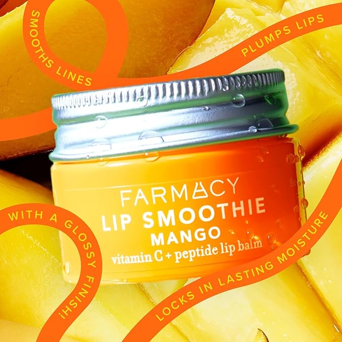 Farmacy Peptide Lip Balm - Lip Smoothie Hydrating Lip Balm with Vitamin C to Visibly Plump + Smooth Lip Lines - Nourishing Lip Treatment with a High-Gloss Finish - Mango (10g)-BrightBean Baby