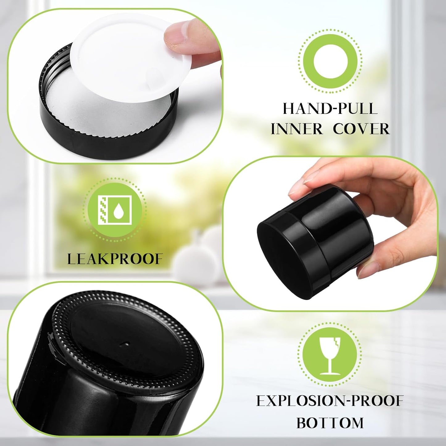 Domensi 32 Pcs 2 oz Glass Jars with Lids Travel Size Round Leakproof Empty Cosmetic Jars with Inner Liners Lid for Storing Makeup Lotions Face Cream Ointments Candle DIY Making (Black)-BrightBean Baby