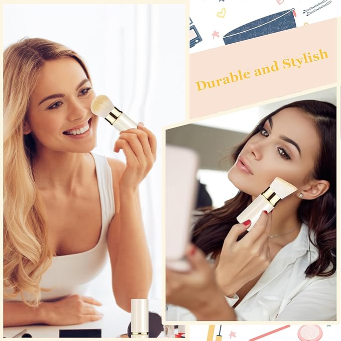 Makeup Brush, Retractable 2 Pack Travel Kabuki Powder Makeup Brush, Foundation Face Blush Brushes for Blending Liquid, Blush, Bronzer, Buffing, Sunscreen,Flawless Cosmetics-BrightBean Baby