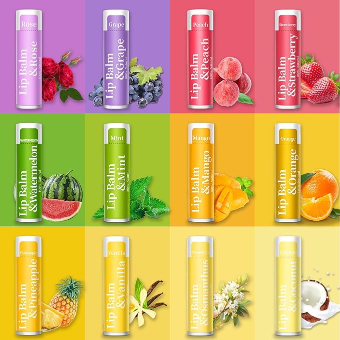 20 Pack Lip Balm, 12 Flavored Natural Lip Balm Bulk Set, Moisturizing Bulk Mini Balm Pack for Dry Cracked Lips,Hydrating for Gifts Party Favors(4.2g/0.15oz)-BrightBean Baby