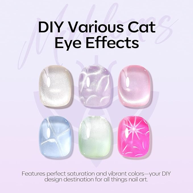 Modelones Cat Eye Gel Nail Polish, 6 Colors Glitter Summer Pink Blue Green Blue Gel Polish Set with Magnet Sparkle Translucent Nail Polish Kit Soak Off Led Nail Art Manicure Salon DIY Gifts-BrightBean Baby