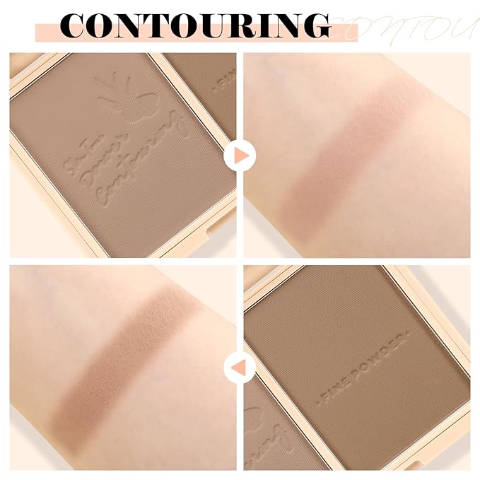 Boobeen Highlighter Contour Makeup Palette Face Matte Bronzer Powder, Compact Contouring Blush for Cheeks, Natural Long Lasting with Brush-BrightBean Baby