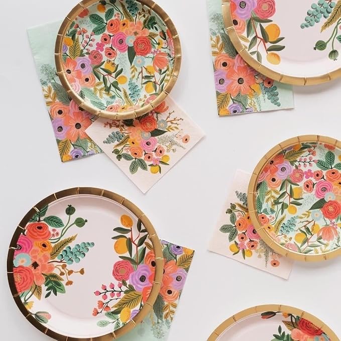 RIFLE PAPER CO. Garden Party Large Plates, Vibrant Floral Design, Perfect for Parties and Celebrations, Durable and Stylish Tableware to Add a Fun, Elegant Touch to Any Event or Gathering