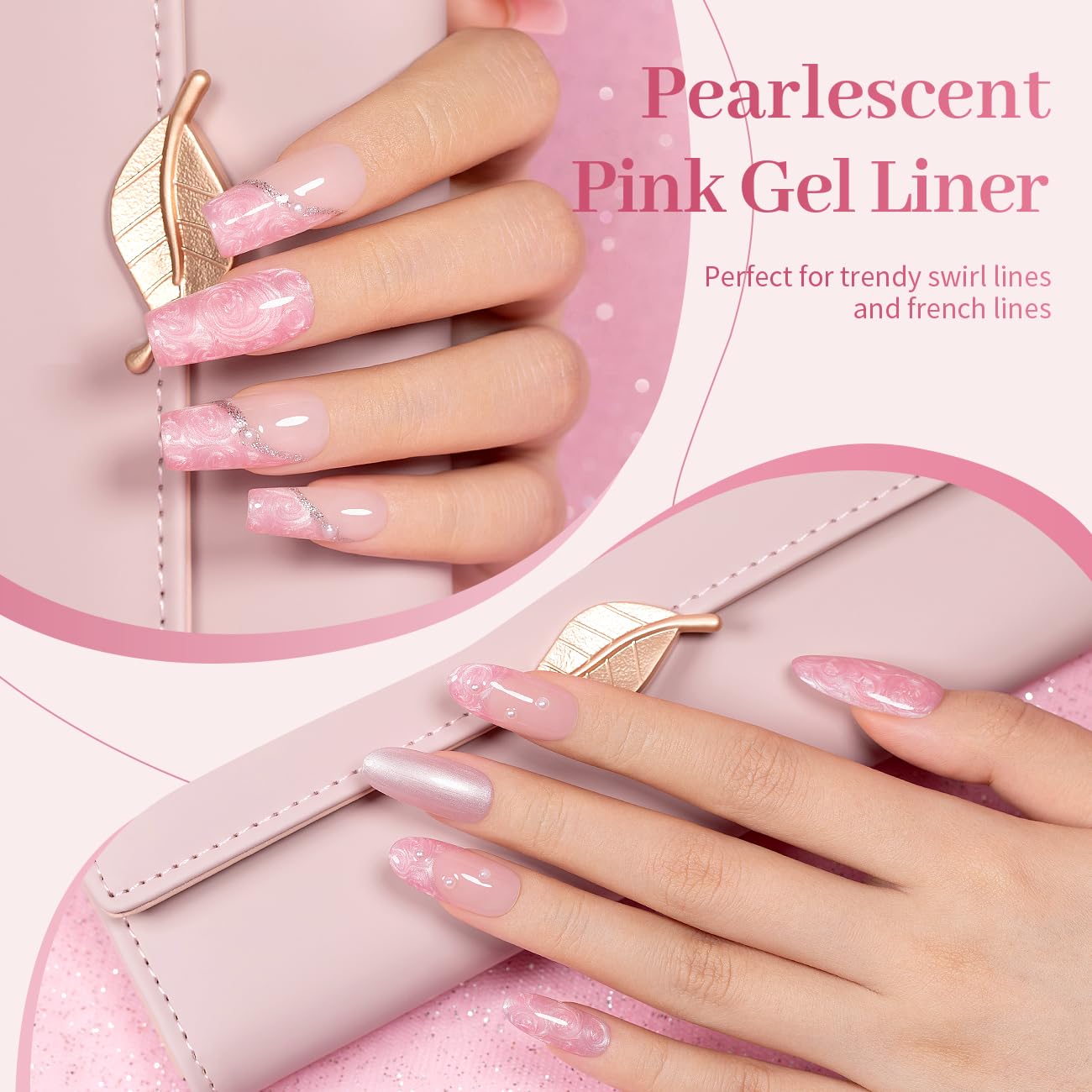 RARJSM Pearl Pink Nail Art Gel Liner Pearlescent Shell Glitter Swirl Effect Gel Nail Polish 8ml Build in Thin Brush Painted Drawing Striper Gelpolish Soak off Curing Requires for Home Salon Design-BrightBean Baby