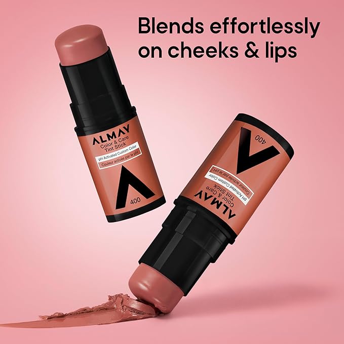 Almay Lip and Cheek Tint, Color & Care Tint Stick, Multi-Use Moisturizing Blush and Lip Color, Dewy Finish, 200 Coral Flush, 0.25 oz