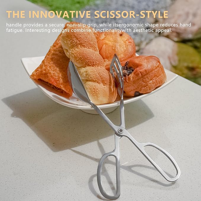 Kitchen Tongs for Cooking for Buffet Party Catering - Stainless Steel Salad Tongs for Food Bread Cake Bake Dessert, 10-Inch Serving Tongs for Grill, Steak, Barbecue, Scissor Design (2 Pack)