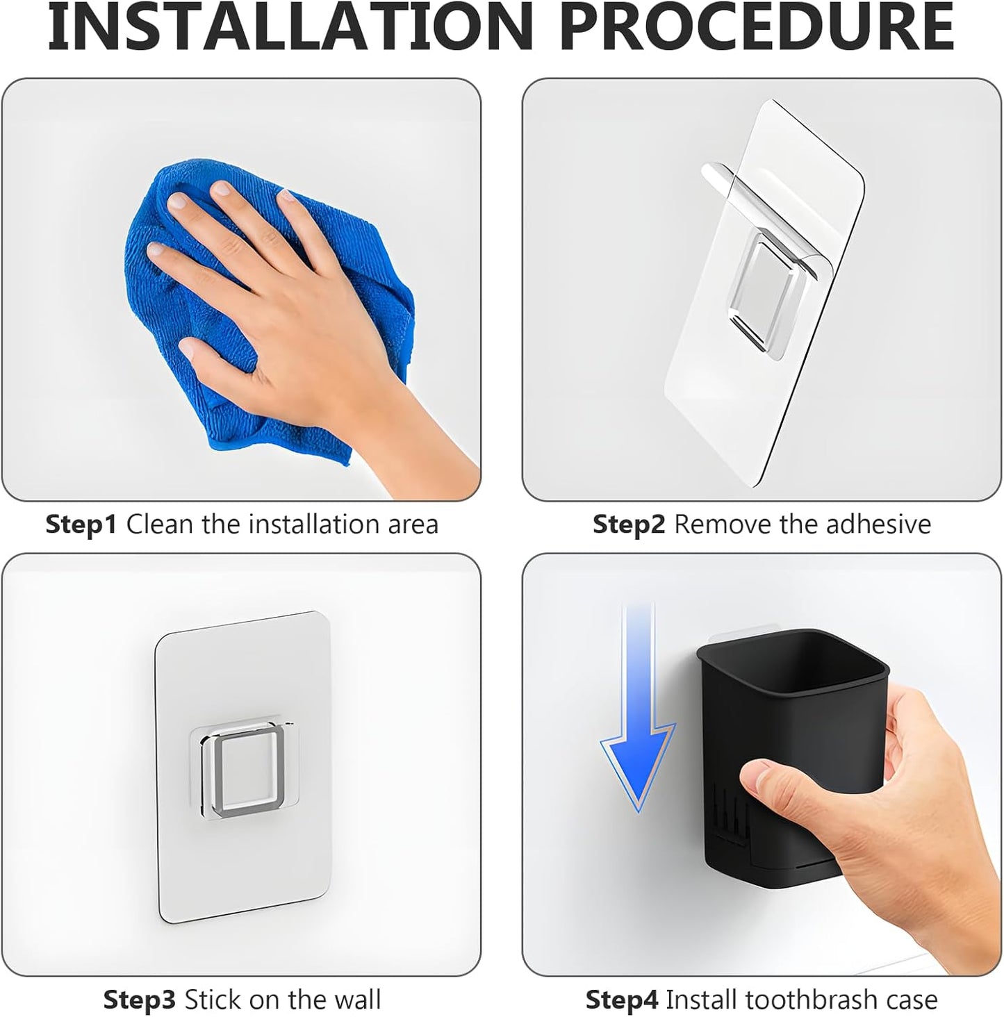 Toothbrush Holder Cup Wall Mounted Drill-Free for Bathroom Shower Electric Toothbrush Toothpaste Razor Holder Removable Waterproof Sturdy Self Draining, Tableware Holder for Kitchen(1pcs&Black)-BrightBean Baby