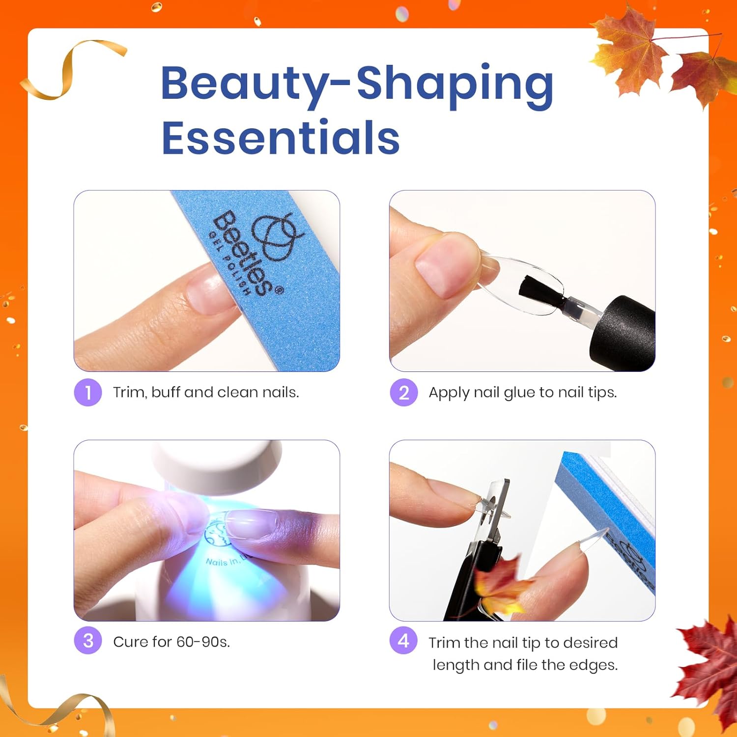 Beetles Gel Nail Kit, Short Almond Nail Tips Easy Extension Set 240 Pcs Pre Shaped Clear Full Cover Fake Nails Tips with 5 In 1 Nail Glue Uv Led Lamp DIY Manicure Gifts for Women-BrightBean Baby