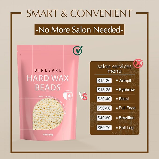 Hard Wax Beads, 1lb Wax Beans for Hair Removal, Hard Wax for Sensitive Skin at Home, Wax Refill Perfect for Eyebrow, Facial, Brazilian Bikini, Legs and Full Body for Women and Men (Cream)-BrightBean Baby