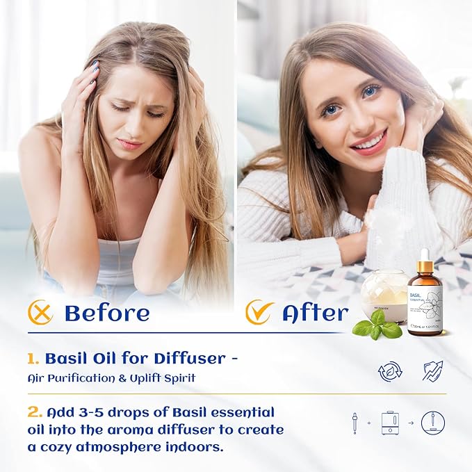 HIQILI 1 Fl Oz Basil Essential Oil, 100% Pure Undiluted for Skin, Diffuser - 30ml-BrightBean Baby