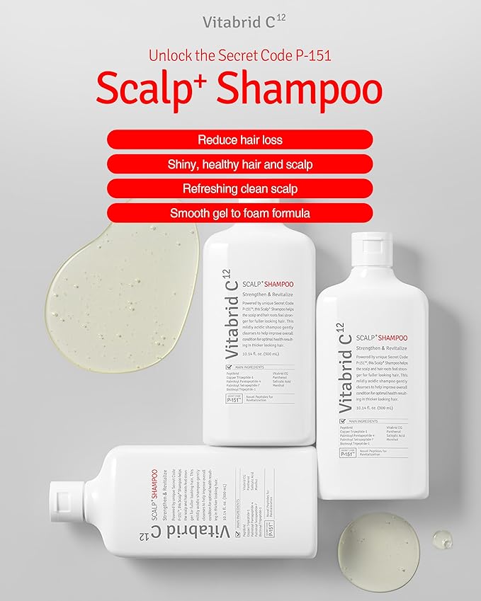 Scalp+ Shampoo for DHT Blocker, Hair Loss Relief - Moisture Anti-Aging Thickening Volumizing Fortifying & Repairing Hair Strength Fuller Hair with Vitamin C, Peptides, Biotin, 10.14 fl.oz.-BrightBean Baby