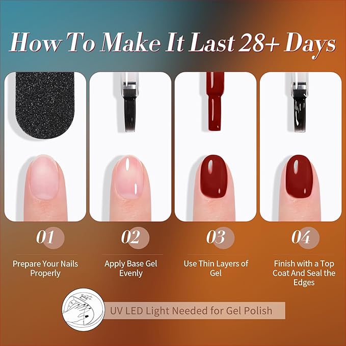 Born Pretty Jelly Gel Nail Polish, Sheer Transparent Crystal Gel Nail Polish, Christmas Brown Red Orange Green Blue Fall Winter Soak off Nail Polish Manicure DIY Home Salon Christmas Gift 7ml 6colors-BrightBean Baby