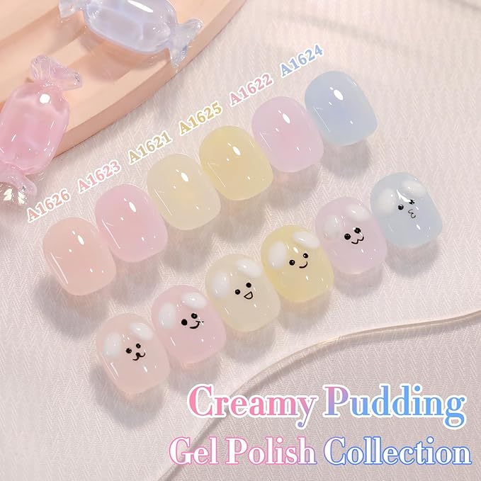 Double Rhythm 6 Pcs 15 ML Gel Polish Set Same Color Same Bottle Soak Off Gel Polish Kit Nail Art Manicure Salon DIY at Home for Women (Jelly Blue Purple Nude Pink-T6-40)-BrightBean Baby