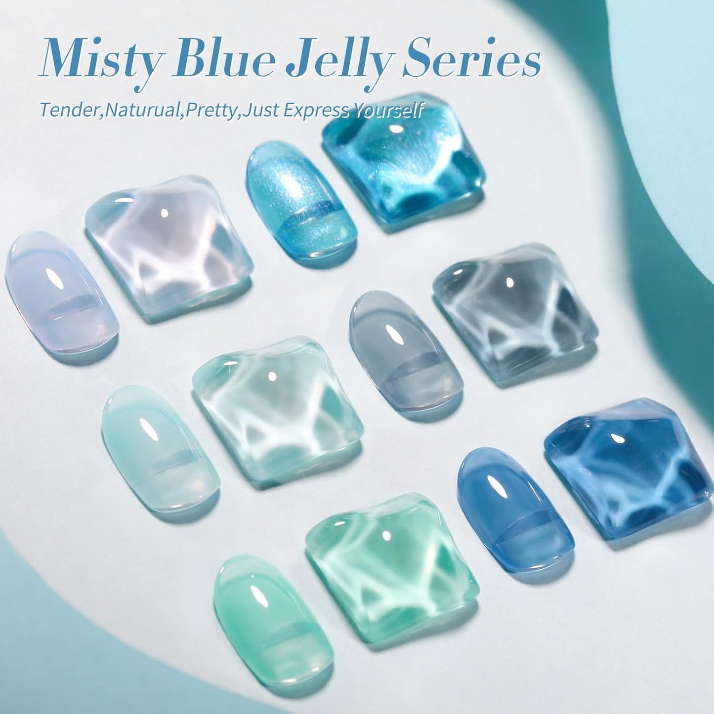 Born Pretty Jelly Blue Gel Nail Polish Set Sheer Transparent Blue Gel Polish Nail Art Manicure DIY at Home 6PCS-BrightBean Baby