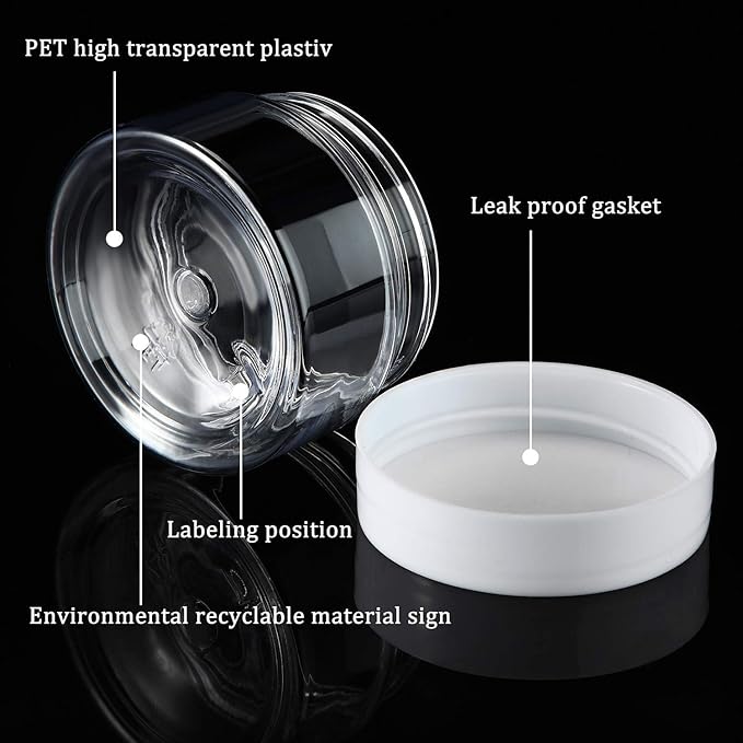 SATINIOR 24 Pieces Empty Clear Plastic Jars with Lids Round Storage Containers Wide-Mouth for Beauty Product Cosmetic Cream Lotion Liquid Butter Craft and Food (White Lid, 1 oz)-BrightBean Baby