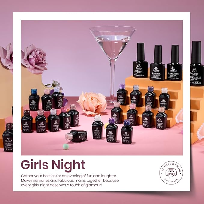 Beetles Gel Nail Polish Kit, 23Pcs Nude Pink Gel Polish White Gray Baby Blue Glitters Nail Polish Set with Glossy Matte Top Coat and Base Coat Fall Winter U V Soak Off Manicure Gift For Women-BrightBean Baby