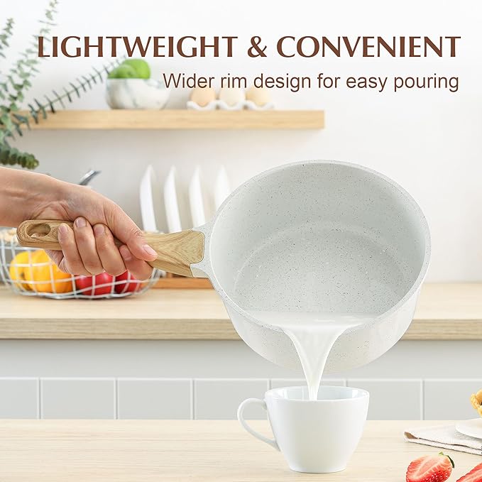 SENSARTE White Ceramic Nonstick Saucepan Set with Lid - 2.0 + 2.5 QT White Granite