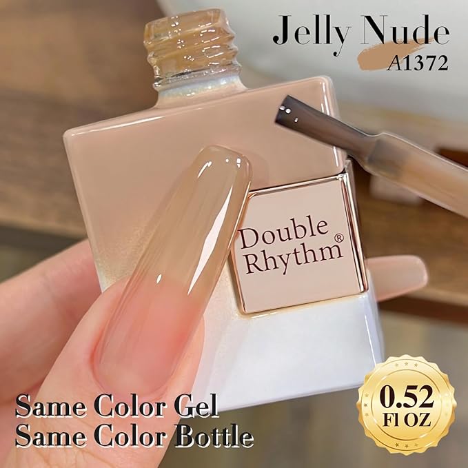 Double Rhythm 0.50 OZ Translucent Gel Polish Same Color Same Bottle Sheer Pastel Neutral Natural Milky 15 ML Jelly UV Nail Art DIY at Home (Pale Nude-A1372)-BrightBean Baby