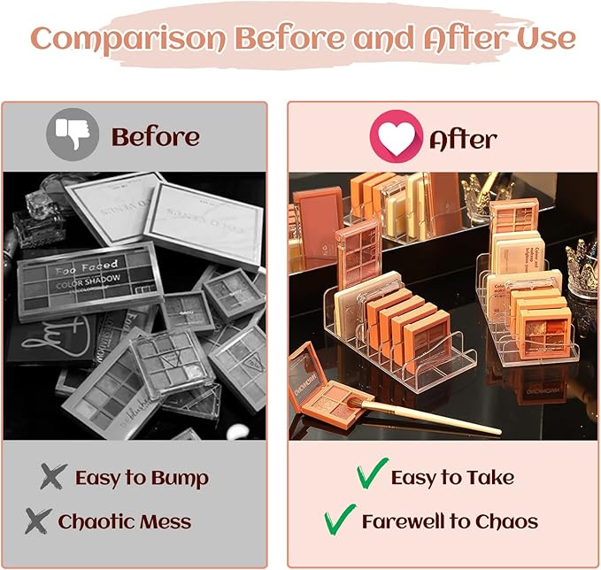FLMOUTN 4 Pack Makeup Pallet Organizer Eyeshadow Palette Organizers Acrylic 8-Cell Make up Palette Holder Cosmetic Storage for Contour Kit, Eye Shadow, Blush-BrightBean Baby