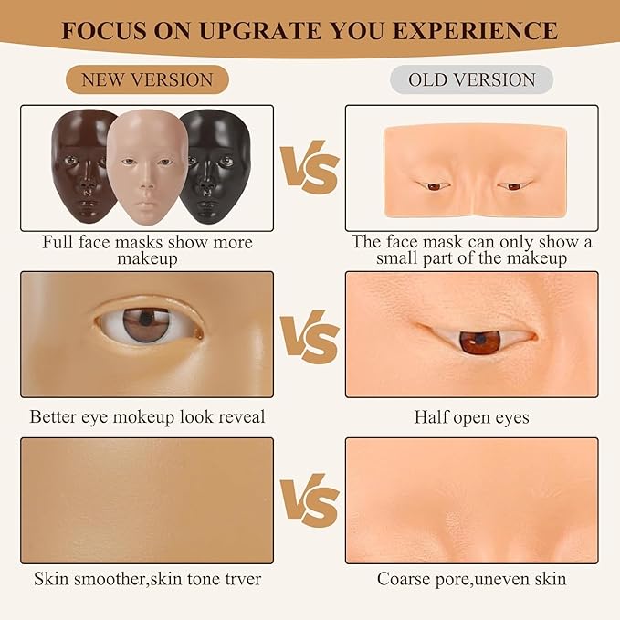 Make Up Practice Face, Face Painting Mannequin Head with Stand, 5D Reusable Silicone Face Practice Board, Mannequin Head for Makeup with Makeup Kit, Practice Face for Makeup Artist & Beginner, Brown-BrightBean Baby