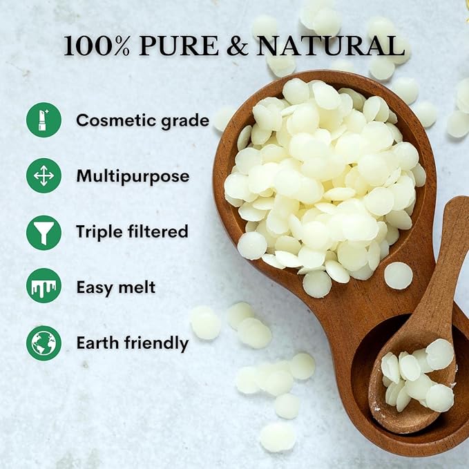 White Beeswax Pellets 8 oz, Pure, Natural, Cosmetic Grade, Bees Wax Pastilles, Triple Filtered, Great For DIY Lip Balms, Lotions, Candles By White Naturals-BrightBean Baby