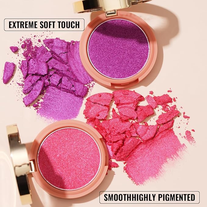 Oulac Luminisers Powdery Blusher for Cheeks Face Glow,Brighten Skin As Highlighter Makeup, Shimmer Blusher,Buildable and Vegan Cosmetics,4.8g F12 Razzmatazz-BrightBean Baby