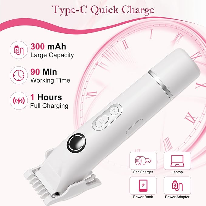 Upgrade Dermave Bikini Shaver, Dual Head 4 in 1 Bikini Trimmer for Women, IPX7 Waterproof Wet & Dry Use Electric Razor with Led Light and Display for Nose, Eyebrow, Bikini, Body (White)-BrightBean Baby
