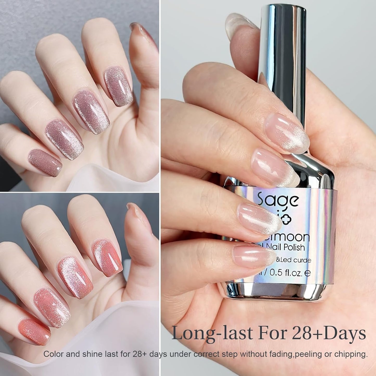 Cat Eye Gel Nail Polish with Magnet Stick, 15ml Glitter Holographic Nail Polish, Magnetic Effect Gel for Home DIY Manicure Gift, Silver Dust-BrightBean Baby