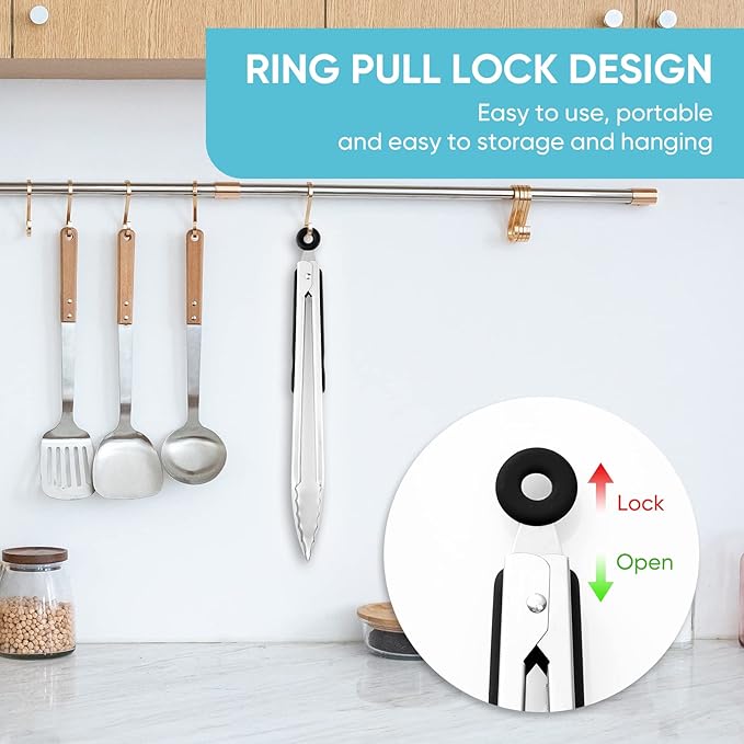 Kitchen Tongs for Cooking,Maywe Tanso 12-Inch Stainless Steel Locking Cooking Tongs Food Tongs for Cooking,Grilling,Salad and Serving Food | Heavy Duty,Non-Stick,Black