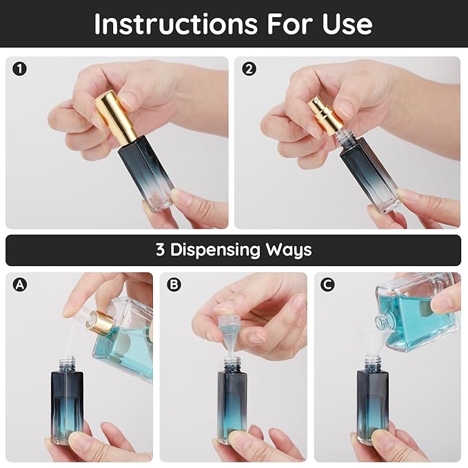 Segbeauty 10ML Perfume Bottles Empty, Set of 10 Mini Travel Refillable, Glass Spray Bottle Atomizer Portable Leak-proof Sprayer for Dispensing Fragrance Toiletries Cosmetic, Gradient Blue-gold-BrightBean Baby