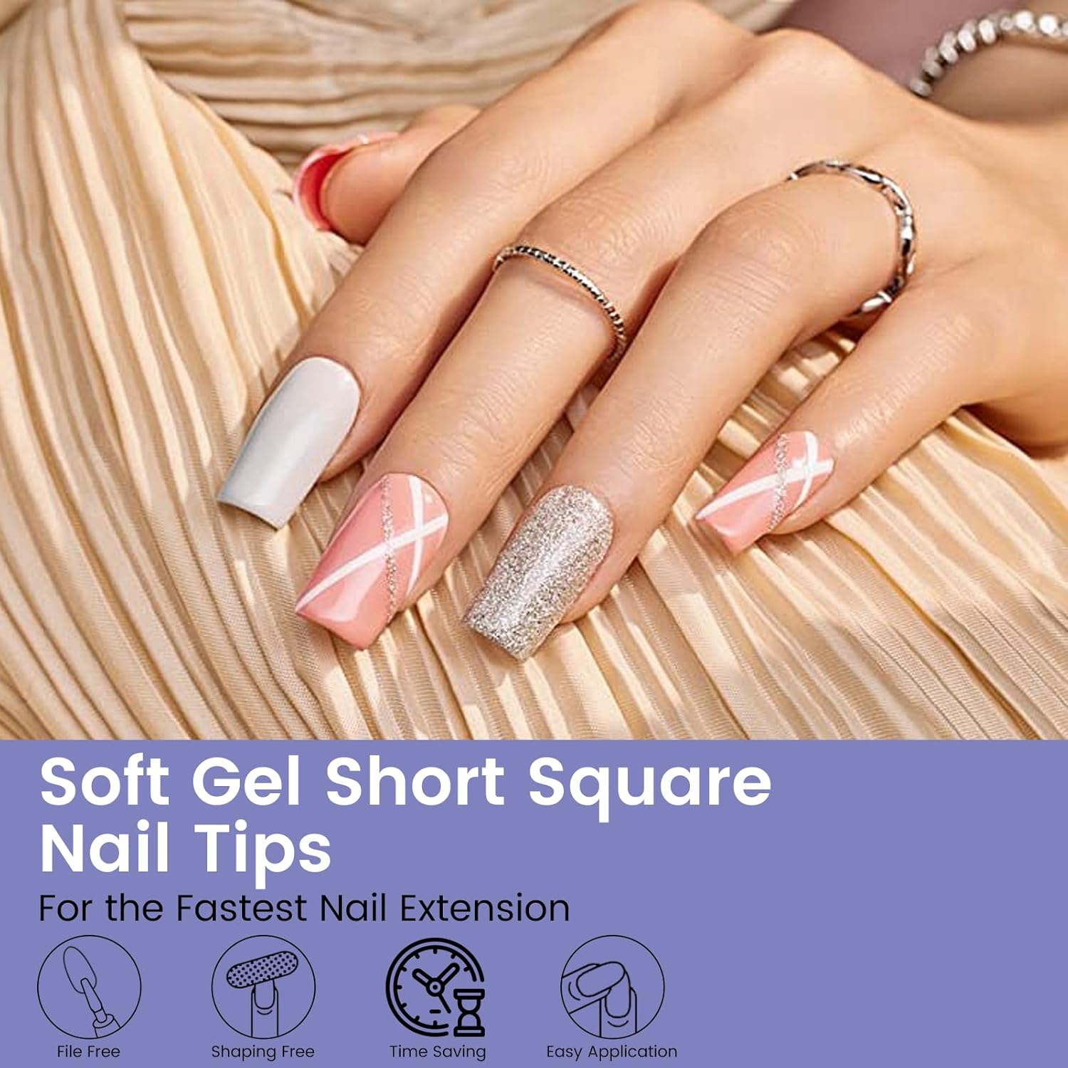 Short Square Nail Tips: 240PCS Acrylic Pre-shaped Soft Gel Square Nail Tips, 12 Sizes Full Cover Fake Press on Nails for Beginner Professional DIY Nail Salon-BrightBean Baby