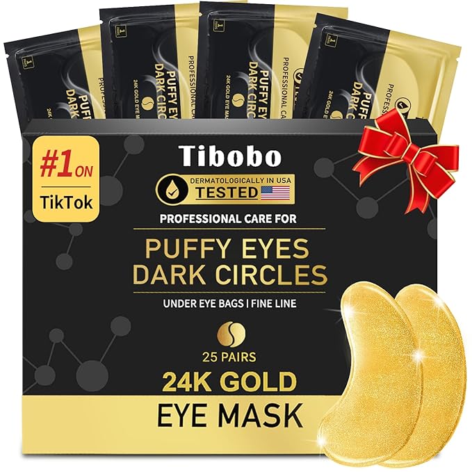 Under Eye Patches (25 Pairs) - 24K Gold Eye Masks Enriched with Abundant Collagen | Diminish Dark Circles and Puffiness | Anti-Aging, Smooth Fine Line, Nourish Skin - Gifts for Women Skin Care-BrightBean Baby