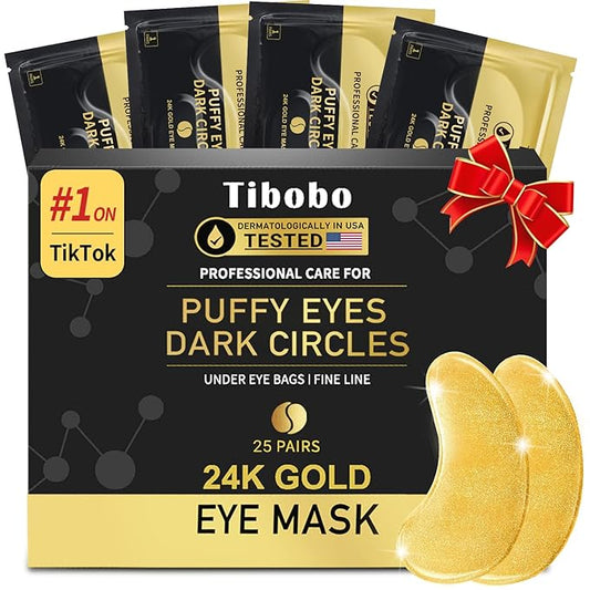 Under Eye Patches (25 Pairs) - 24K Gold Eye Masks Enriched with Abundant Collagen | Diminish Dark Circles and Puffiness | Anti-Aging, Smooth Fine Line, Nourish Skin - Gifts for Women Skin Care-BrightBean Baby