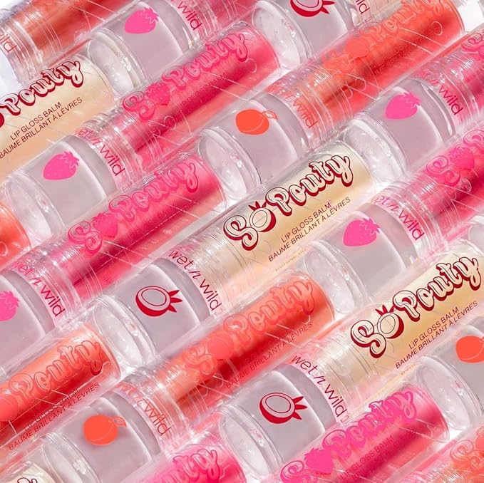wet n wild Perfect Pout So Pouty Shine Tinted Lip Balm Peach Flavored, Hyaluronic Acid, Vegan Collagen, Moisturizing For Dry Lip Care, Pink (Pack of 2)-BrightBean Baby
