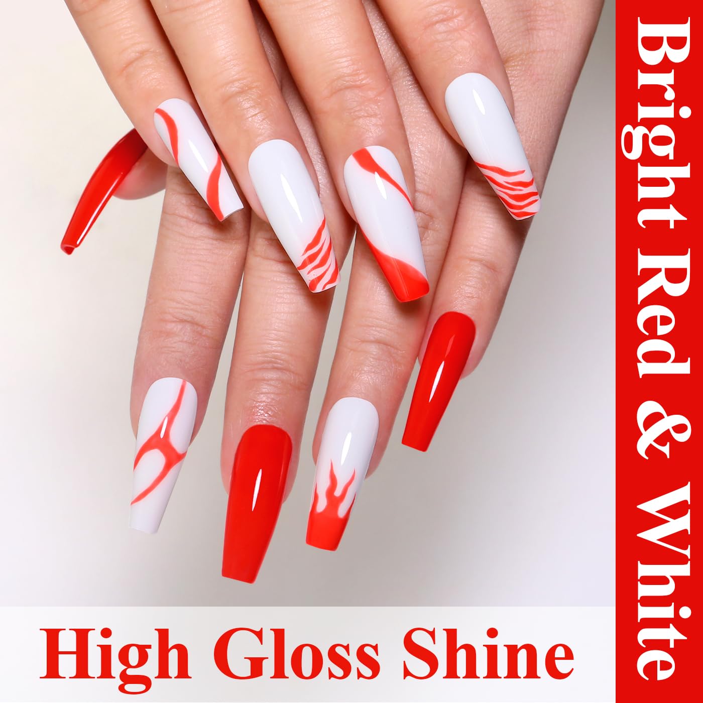 Imtiti Gel Nail Polish Kit, 2 Pcs 10ml Bright Red & White Colors Gel Polish Soak Off UV LED Spring Summer Red Gel Polish Nail Art Manicure Salon DIY Design Gel Nail Kit-BrightBean Baby